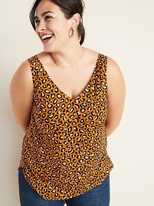 Image number 1 showing, Plus-Size Sleeveless Printed V-Neck Top