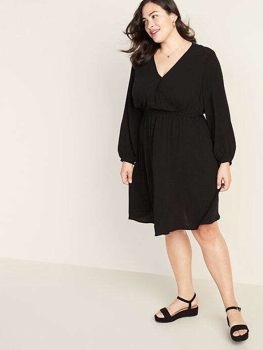 Image number 1 showing, Waist-Defined Plus-Size Wrap-Front Dress