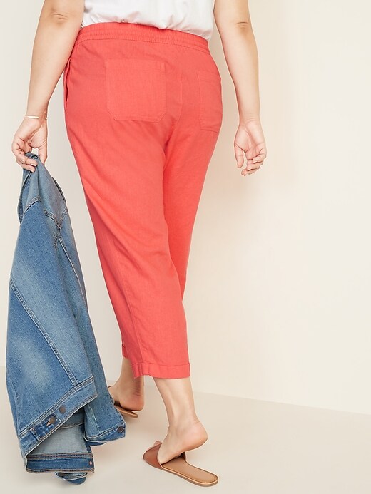 View large product image 2 of 3. Mid-Rise Plus-Size Linen-Blend Cropped Pants