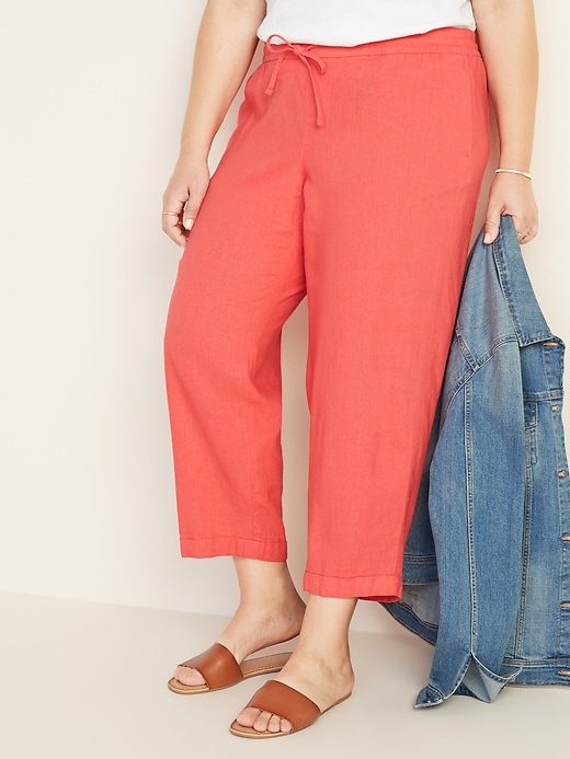 View large product image 1 of 3. Mid-Rise Plus-Size Linen-Blend Cropped Pants