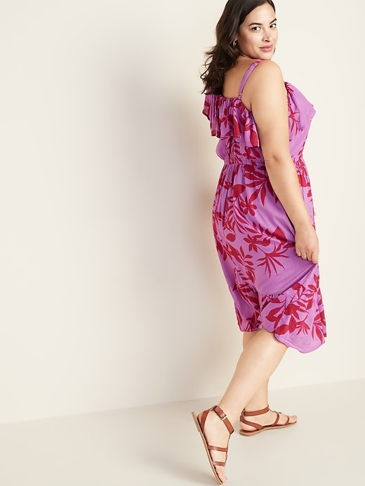 Image number 2 showing, Waist-Defined Plus-Size One-Shoulder Ruffle-Trim Dress