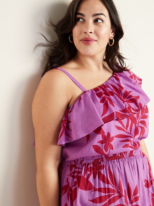 Image number 4 showing, Waist-Defined Plus-Size One-Shoulder Ruffle-Trim Dress