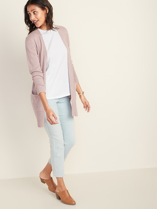 Image number 3 showing, Open-Front Long-Line Sweater for Women