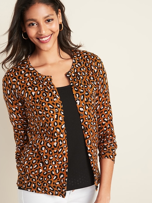 View large product image 1 of 1. Printed Crew-Neck Cardi for Women