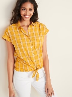 Patterned Tie-Hem Shirt for Women