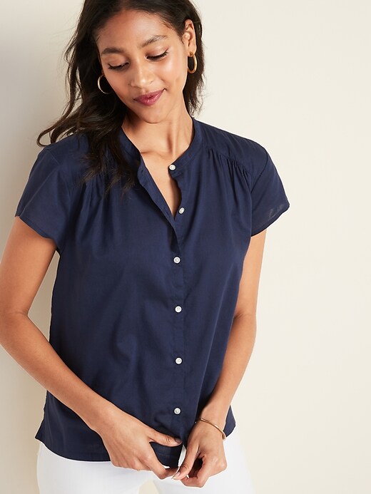 View large product image 1 of 1. Shirred Soft Twill Shirt for Women