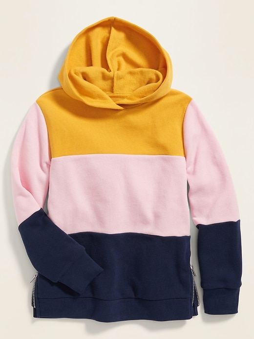 View large product image 1 of 1. Color-Blocked Side-Zip Pullover Hoodie for Girls
