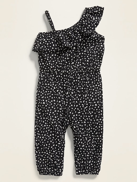 View large product image 1 of 2. Ruffled Cheetah-Print One-Shoulder Jumpsuit for Baby