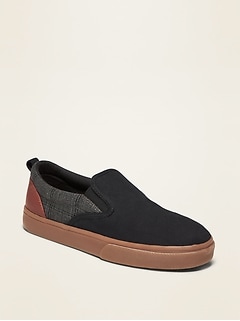 Brushed-Twill Print-Blocked Slip-Ons for Boys