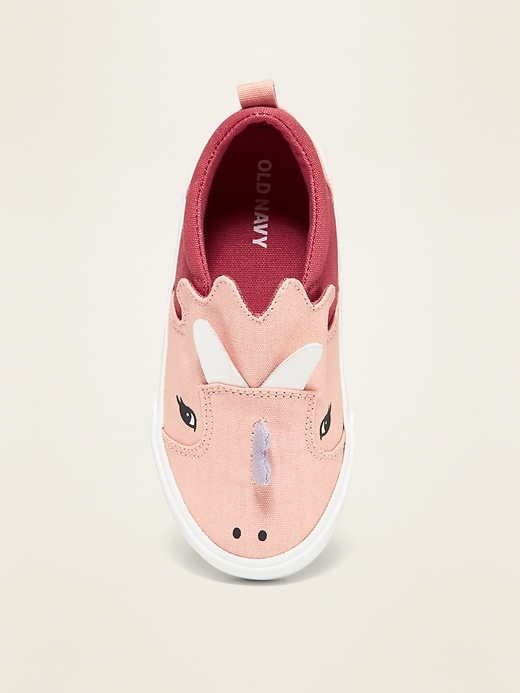 View large product image 2 of 4. Canvas Triceratops Critter Slip-Ons for Toddler Girls