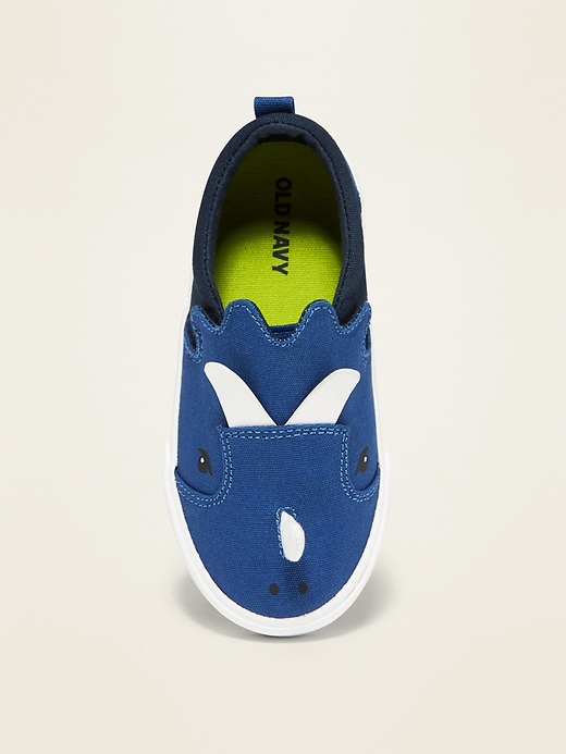 View large product image 2 of 4. Canvas Triceratops Critter Slip-Ons for Toddler Boys