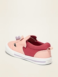 View large product image 3 of 4. Canvas Triceratops Critter Slip-Ons for Toddler Girls