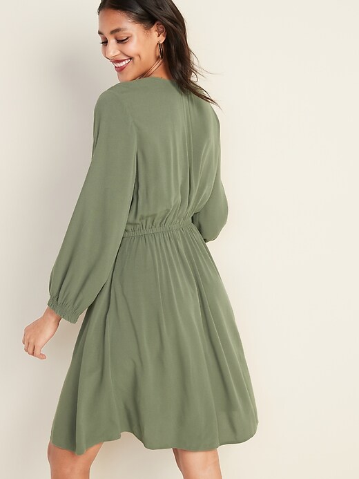 Image number 2 showing, Waist-Defined Faux-Wrap Crepe Dress for Women