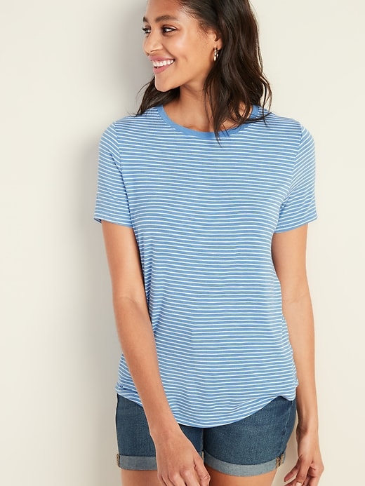 View large product image 1 of 1. Luxe Striped Curved-Hem Tee for Women