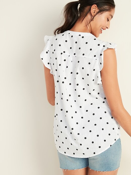 Image number 2 showing, Polka-Dot Split-Neck Ruffle-Sleeve Top for Women