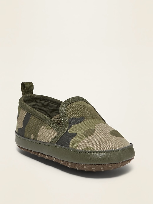 View large product image 1 of 4. Unisex Camo Canvas Slip-Ons for Baby