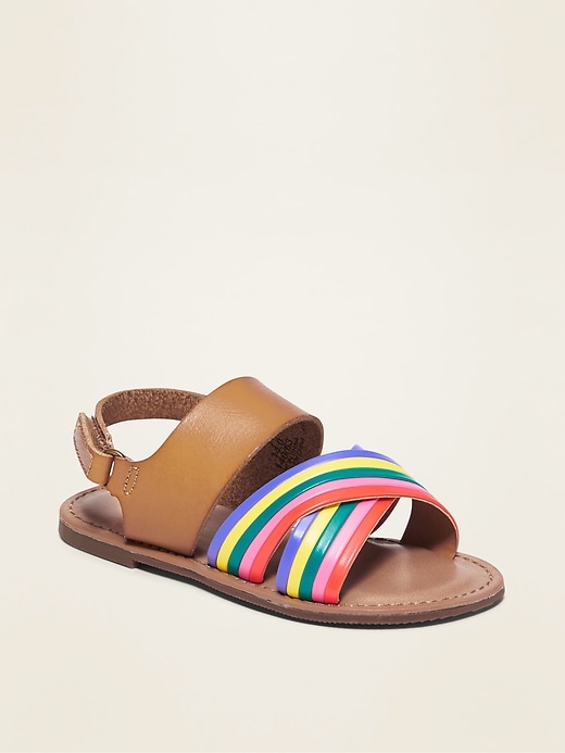 View large product image 1 of 4. Color-Blocked Faux-Leather Cross-Strap Sandals for Toddler Girls