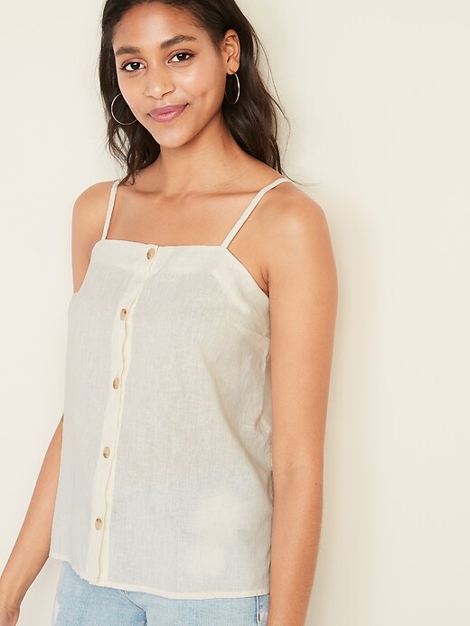 Image number 1 showing, Linen-Blend Button-Front Cami for Women