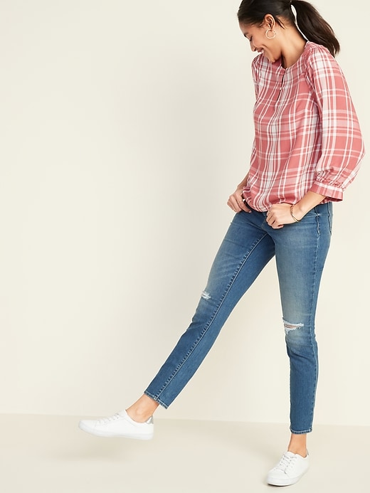 Image number 3 showing, Plaid Balloon-Sleeve Blouse for Women
