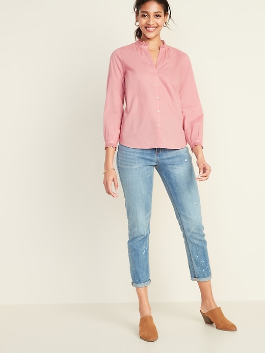 Image number 3 showing, Lace-Trim Split-Neck Shirt for Women