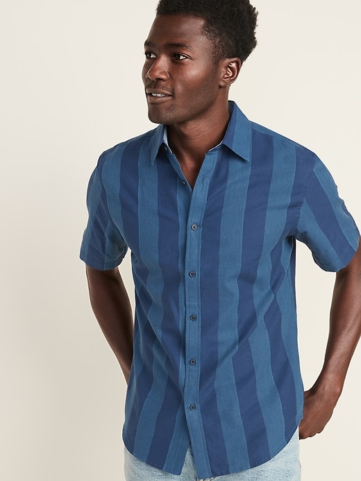 View large product image 1 of 1. Slim-Fit Linen-Blend Dobby-Stripe Shirt