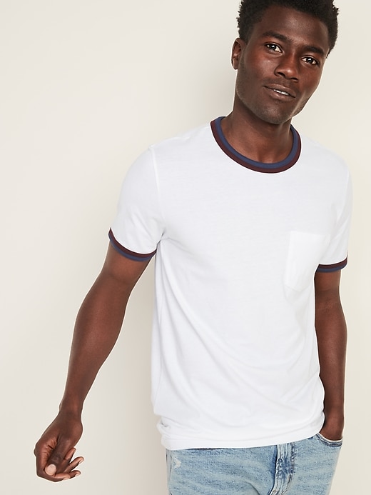 View large product image 1 of 1. Soft-Washed Double-Bound Ringer Pocket Tee
