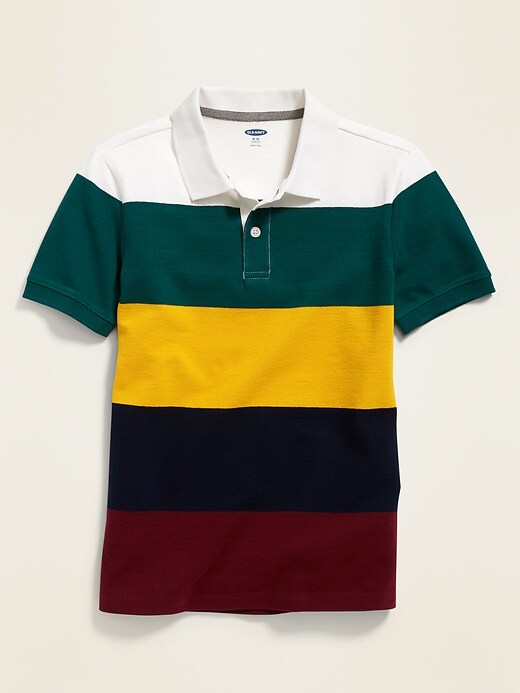 View large product image 1 of 3. Built-In Flex Bold-Stripe Pique Polo for Boys