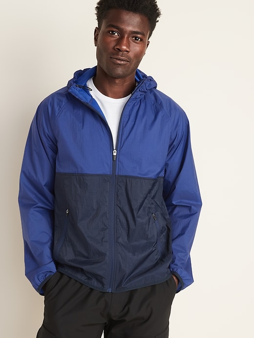 View large product image 1 of 1. Color-Blocked Mesh-Lined Nylon Windbreaker