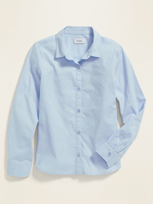 View large product image 1 of 1. Uniform Long-Sleeve Poplin Shirt for Girls