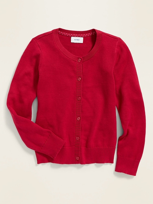 Old Navy Uniform Crew-Neck Button-Front Cardigan for Girls. 1