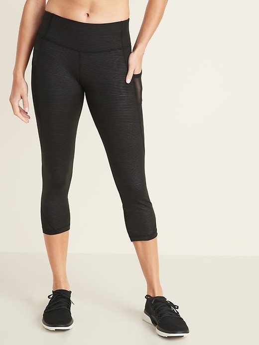 View large product image 1 of 1. Mid-Rise Elevate Side-Pocket Mesh-Trim Compression Crops for Women