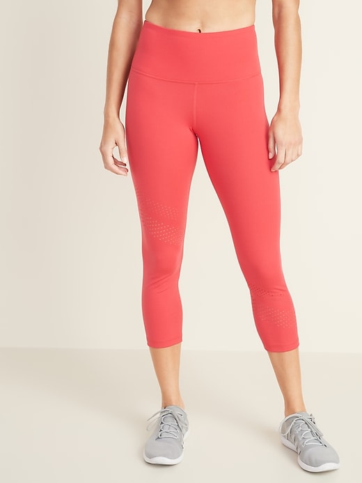 View large product image 1 of 1. High-Waisted Elevate Laser-Cut Compression Crops For Women