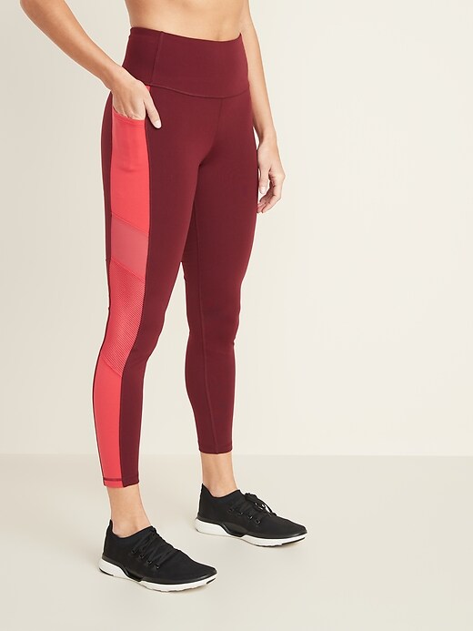 View large product image 1 of 2. High-Waisted Side-Stripe Pocket Elevate 7/8-Length Leggings For Women