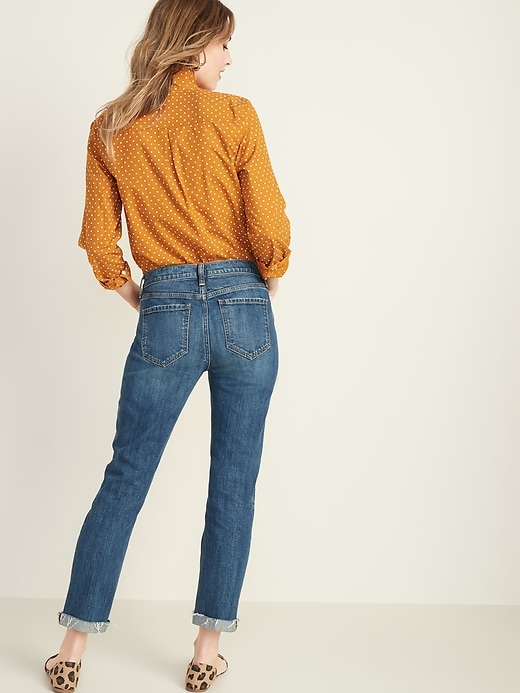 Image number 2 showing, Mid-Rise Boyfriend Straight Distressed Jeans for Women
