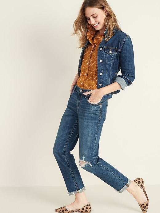 Image number 4 showing, Mid-Rise Boyfriend Straight Distressed Jeans for Women