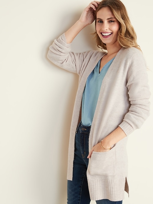 View large product image 1 of 1. Soft-Brushed Open-Front Long-Line Sweater for Women