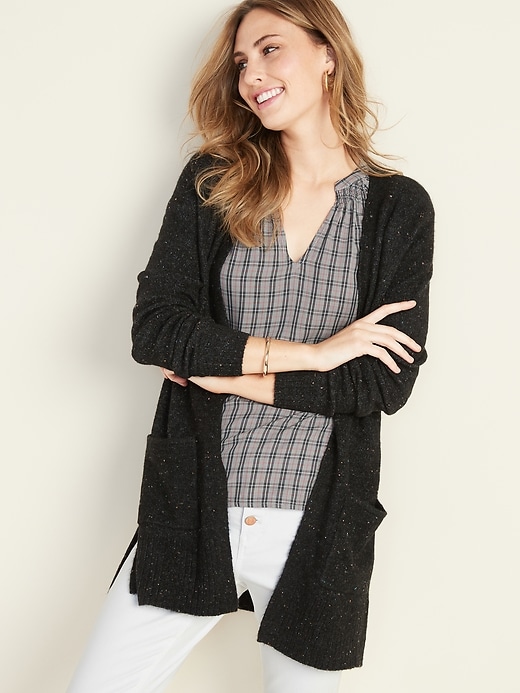 Soft-Brushed Open-Front Long-Line Sweater for Women