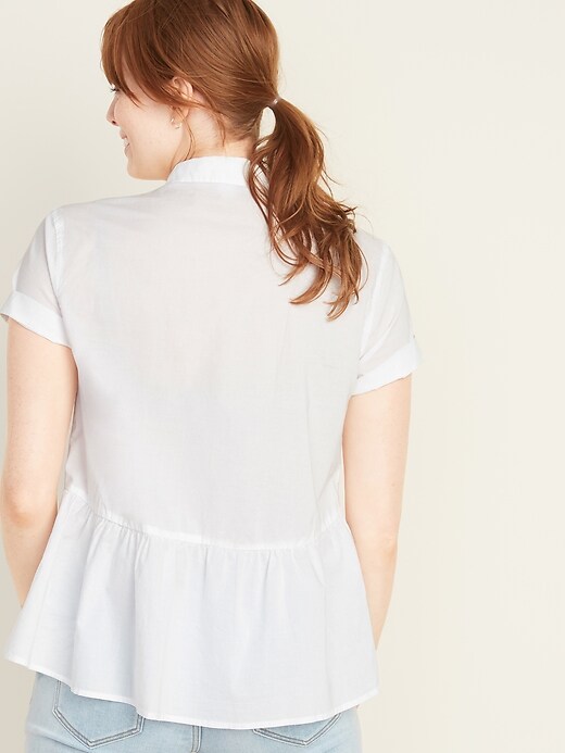 Image number 2 showing, Button-Front Peplum-Hem Shirt for Women