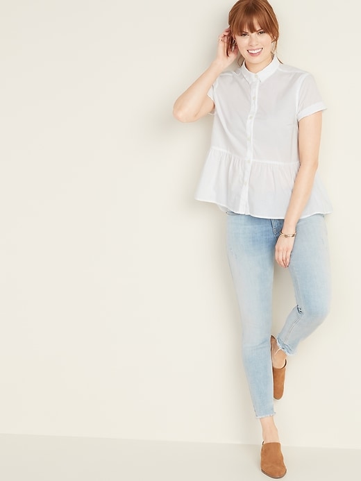 Image number 3 showing, Button-Front Peplum-Hem Shirt for Women