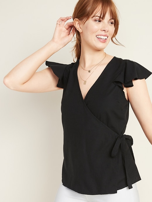 View large product image 1 of 1. Wrap-Front Side-Tie Top for Women