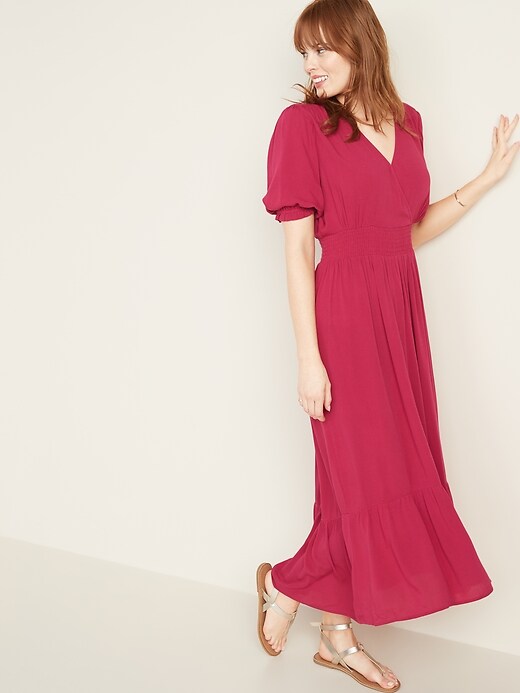 Image number 1 showing, Waist-Defined Wrap-Front Crepe Midi for Women