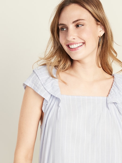 Image number 4 showing, Striped Square-Neck Flutter-Sleeve Top for Women
