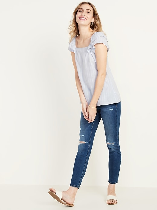 Image number 3 showing, Striped Square-Neck Flutter-Sleeve Top for Women
