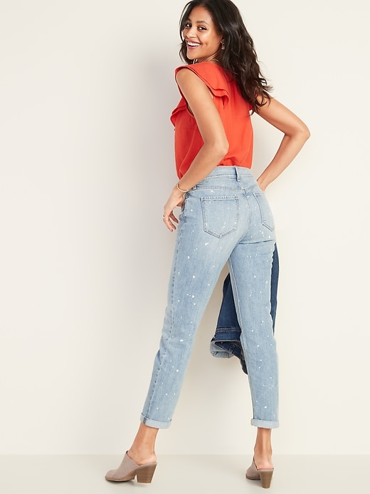 Image number 2 showing, Mid-Rise Bleach-Spot Boyfriend Straight Jeans for Women