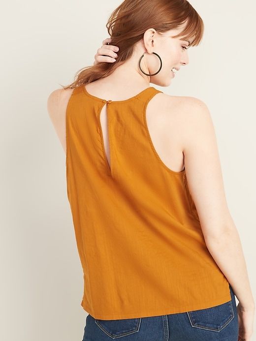 Image number 2 showing, Relaxed High-Neck Slub-Weave Sleeveless Top For Women