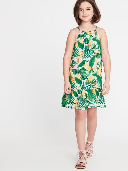 View large product image 1 of 1. Banana-Print High-Neck Swing Dress for Girls
