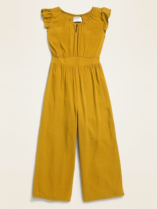 View large product image 1 of 1. Ruffle-Trim Empire-Waist Crepe Jumpsuit for Girls