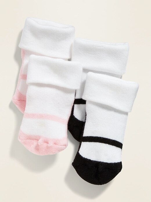 View large product image 1 of 1. Ballet-Slipper Graphic Roll-Cuff Crew Socks 2-Pack for Baby