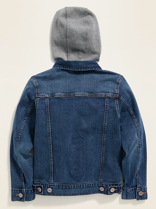 View large product image 2 of 3. Fleece-Hood Built-In Flex Jean Jacket For Boys