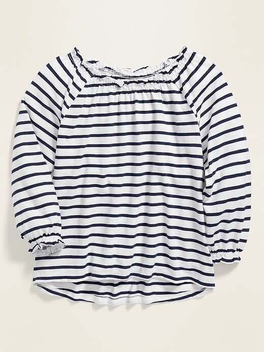 View large product image 1 of 3. Striped Slub-Knit Ruffled Top for Girls